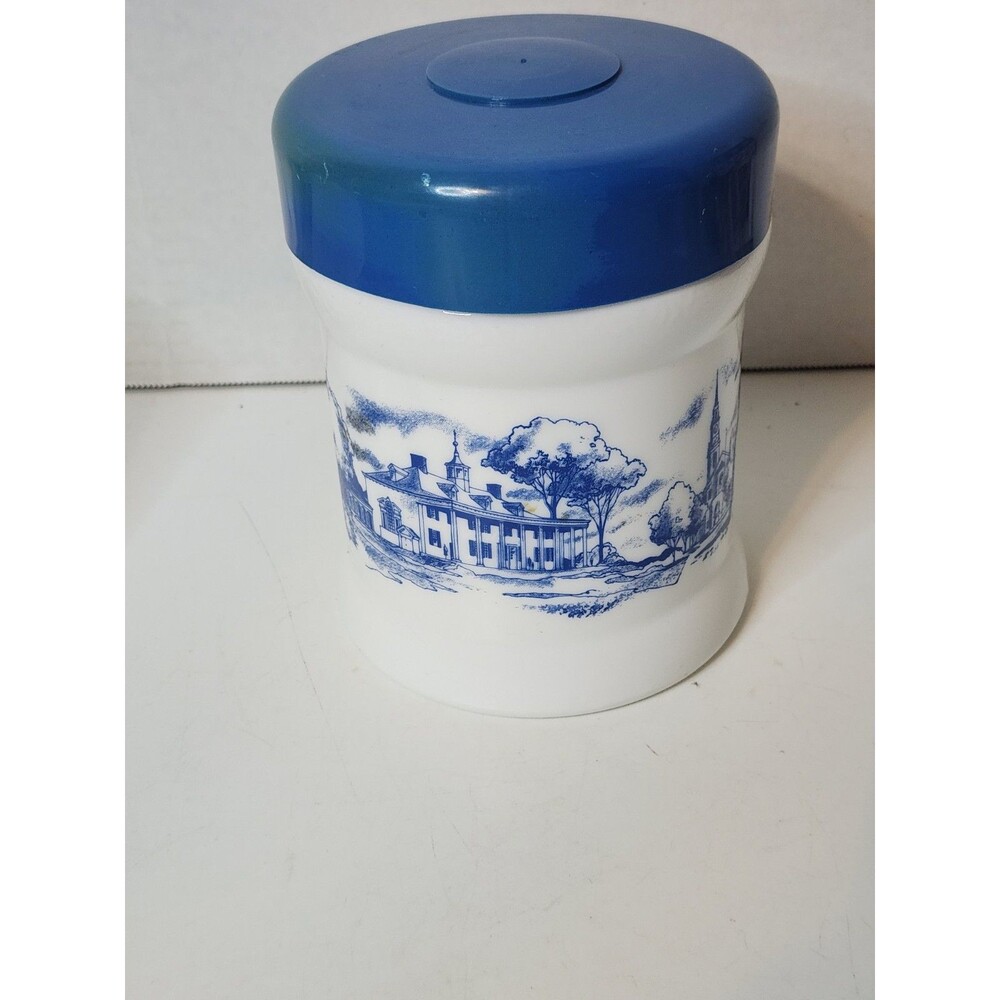 Vintage Paul Revere Milk Glass Canister with Plasitc Lid 6” High